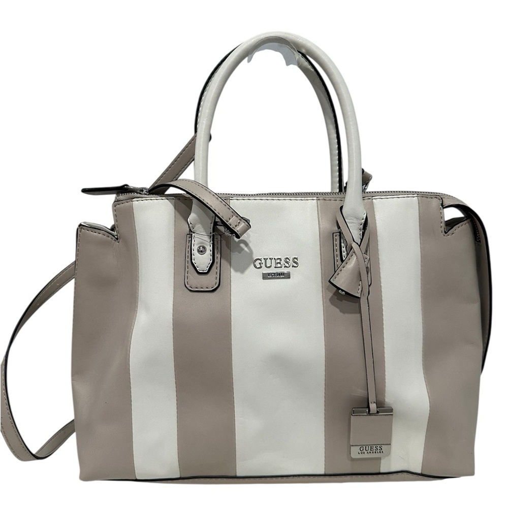 GUESS Women's Beige and White Striped Satchel